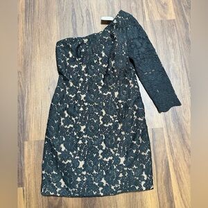 Marchesa Notte One-Shoulder Black Lace Dress